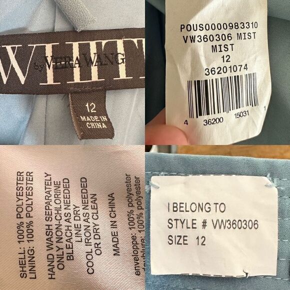 White by Vera Wang Short Strapless Bridesmaid Dress with Belt Mist Size 12 - Picture 10 of 16